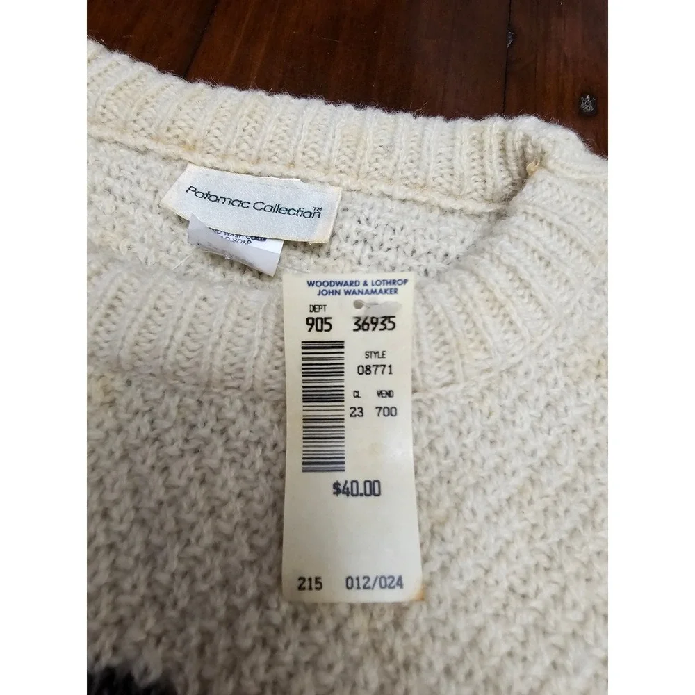 Vintage Potomac Collection Nordic Fair Isle Sweater Cream Black Brown‎